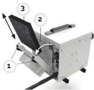 Technical diagram of a device with numbered components and directional arrows indicating motion or assembly.