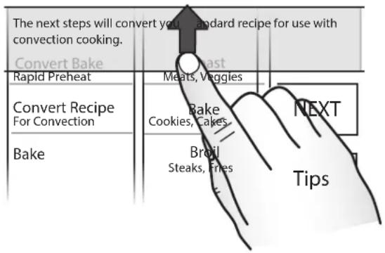 graph TD A["The next steps will convert your standard recipe for use with convection cooking."] --> B["Convert Bake"] B --> C["Rapid Preheat"] C --> D["Convert Recipe For Convection"] D --> E["Bake"] E --> F["Meats, Veggies"] F --> G["Bake Cookies, Cakes"] G --> H["Broil Steaks, Fries"] H --> I["Tip…