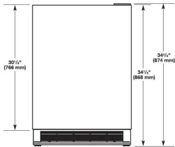 30½" (766 mm) 34½" (868 mm) 34½" (874 mm)