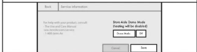 JENN-AIR JLRP430WP - Choose Demo mode setting, and then touch SAVE. - 1