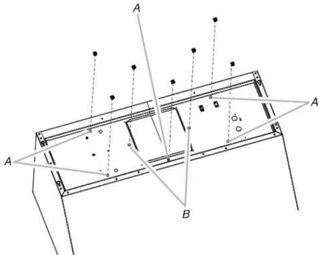 Technical diagram showing a structural frame with labeled points A and B, and alignment lines indicating measurement or assembly.