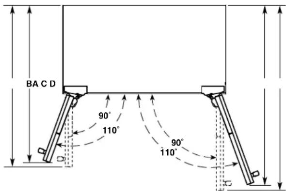 JENN-AIR JPK48SNXWSS - Dimensions pour le pivotement des portes - 1