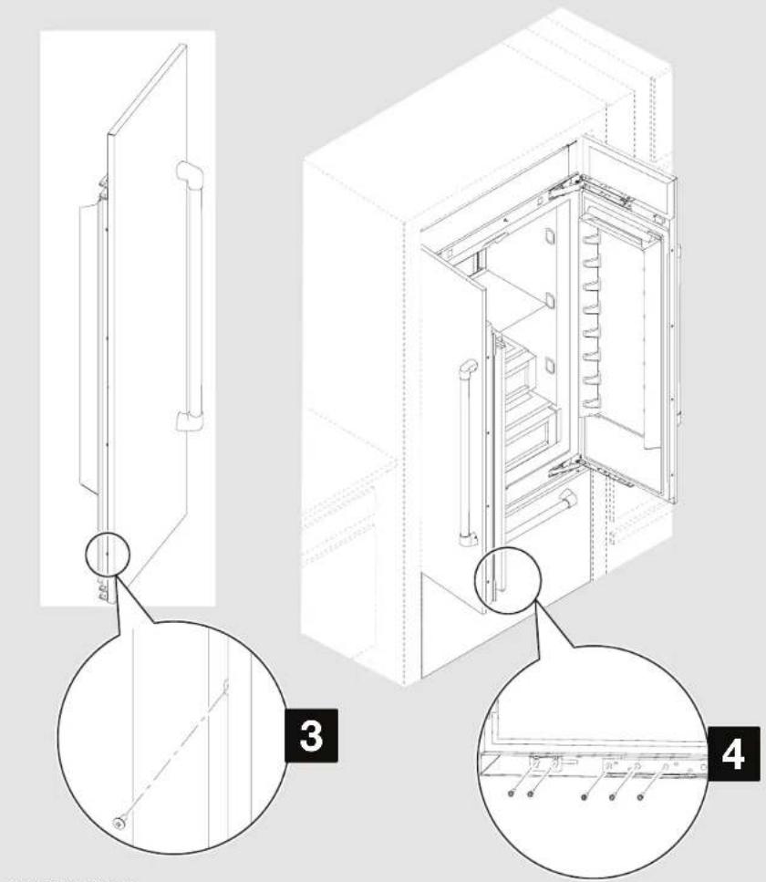 Technical diagram showing two views of a refrigerator with labeled components and detail views