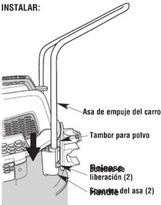 RIDGID HD18000 - Instalación/remoción del asa de empuje del carro - 1