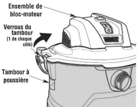 RIDGID HD18000 - Fixation/retrait de l'ensemble de bloc-moteur sur le tambour à poussière - 2