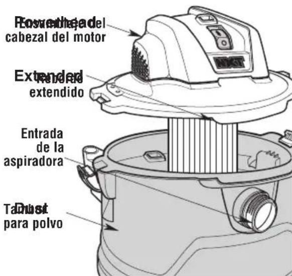 RIDGID HD18000 - Instalacion del ensamblaje del cuestion del motor en el tambor para polvo - 1