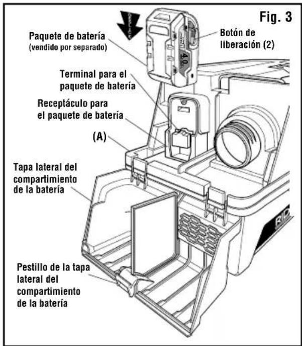RIDGID HD0318 - INSTALACIÓN DEL PAQUETE DE BATERÍA (Fig. 3) - 1