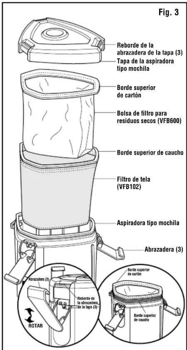 RIDGID VFB102 - INSTALLACION DE LOS FILTROS (Fig. 3) - 1