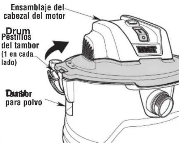 RIDGID RT1400 - Instalación del ensamblaje del cabezal del motor en el tambor para polvo - 2