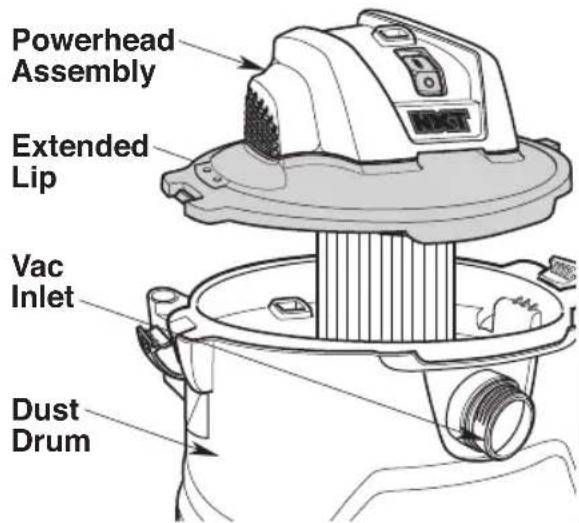 RIDGID RT1400 - Attaching/Removing Powerhead Assembly to Dust Drum - 1