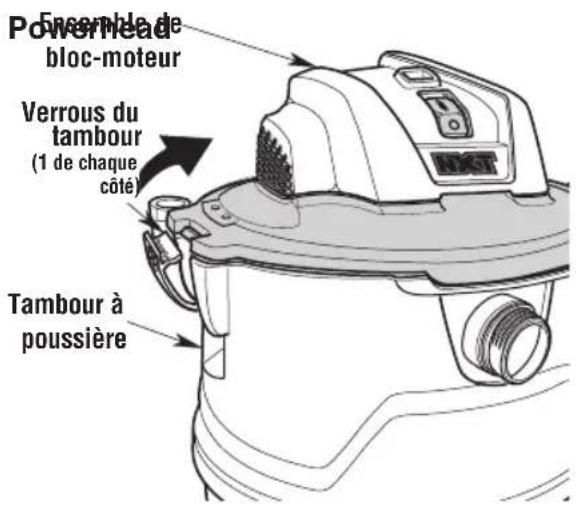 RIDGID RT1400 - Fixation/retrait de l'ensemble de bloc-moteur sur le tambour à poussière - 2