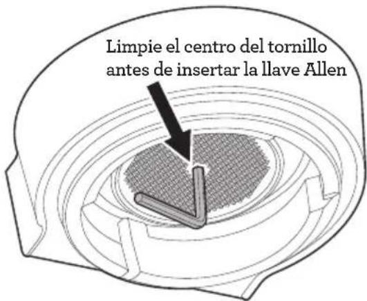 Limpie el centro del tornillo antes de insertar la llave Allen