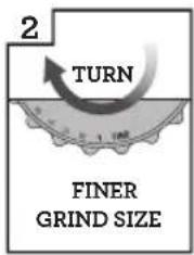 2 TURN FINER GRIND SIZE