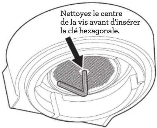 Nettoyez le centre de la vis avant d'insérer la clé hexagonale.