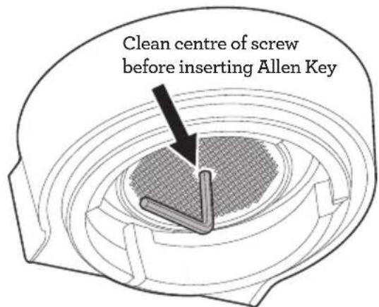 Clean centre of screw before inserting Allen Key
