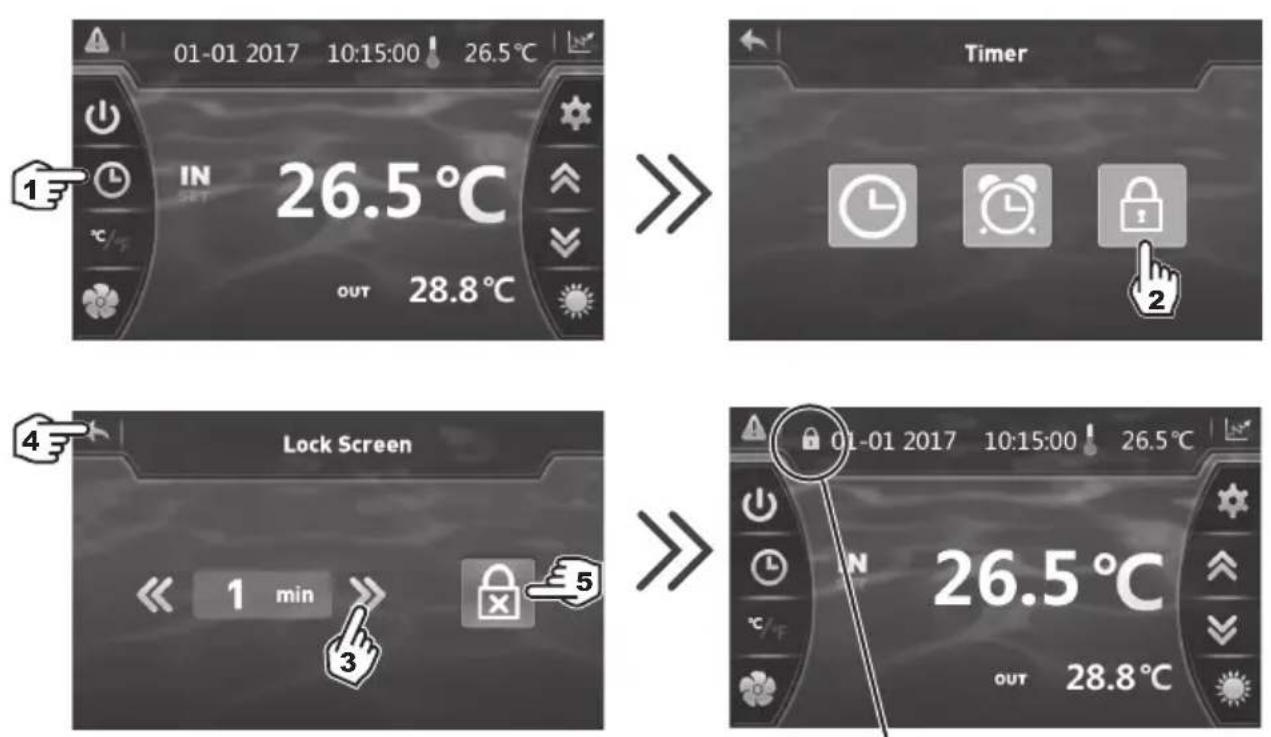 HAYWARD EnergyLine Pro Fi Heat - Het touchscreen vergrendelen en ontgrendelen. - 1