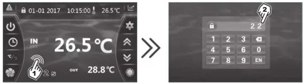 HAYWARD EnergyLine Pro Fi Heat - Bloqueio e libertação do ecrã táctil - 2