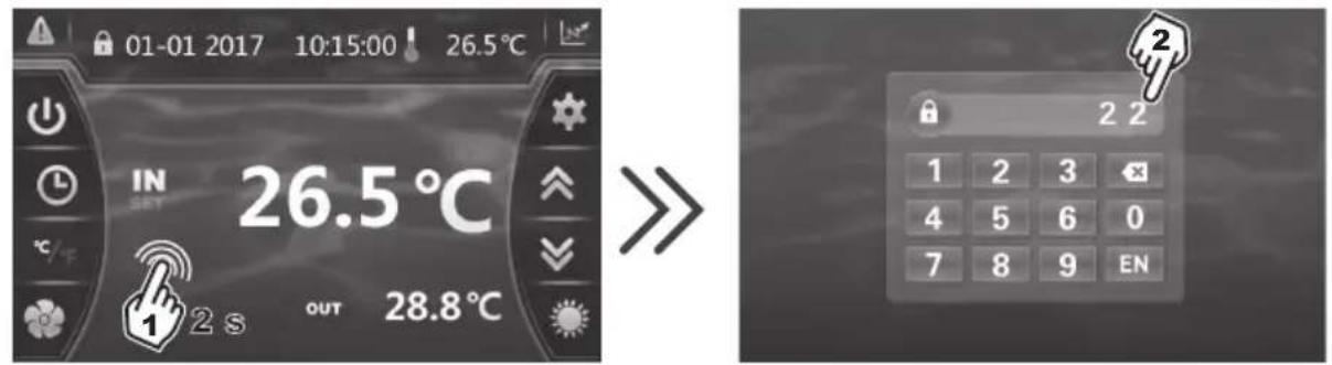 HAYWARD EnergyLine Pro Fi Heat - Sperren und Entsperren des Touchscreen. - 2