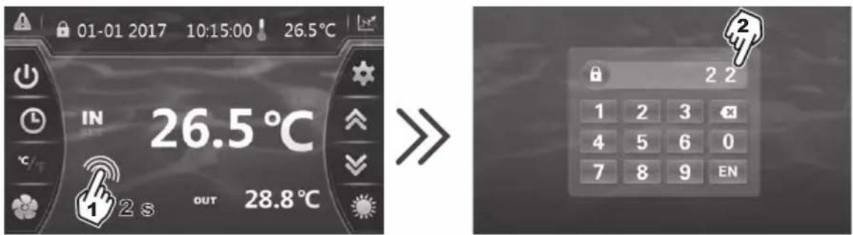 HAYWARD SumHeat Fi - Sperren und Entsperren des Touchscreen. - 2
