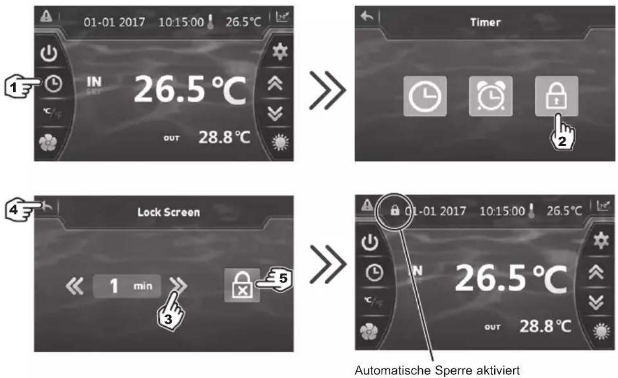 HAYWARD SumHeat Fi - Sperren und Entsperren des Touchscreen. - 1
