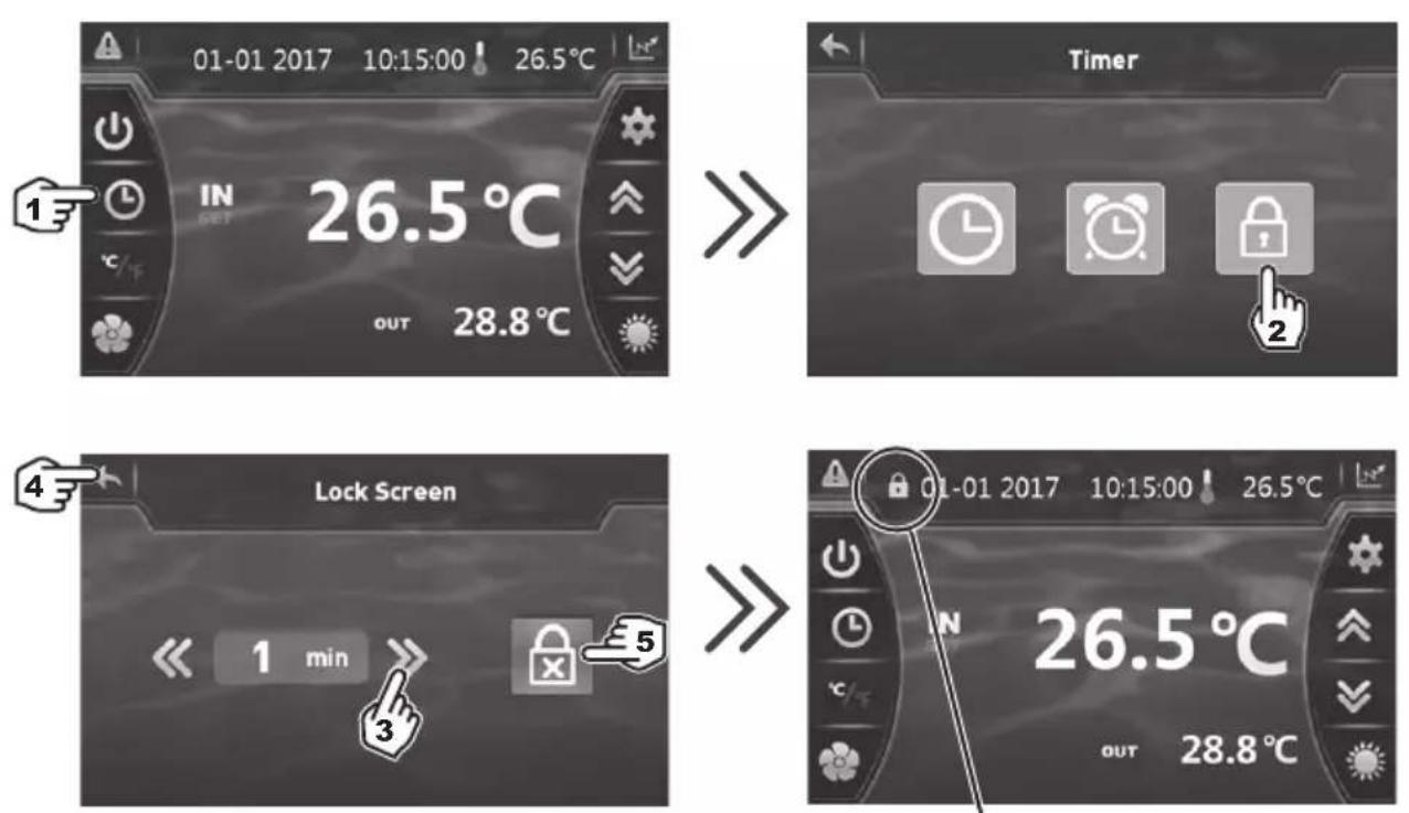 HAYWARD SumHeat Fi - Het touchscreen vergrendelen en ontgrendelen. - 1