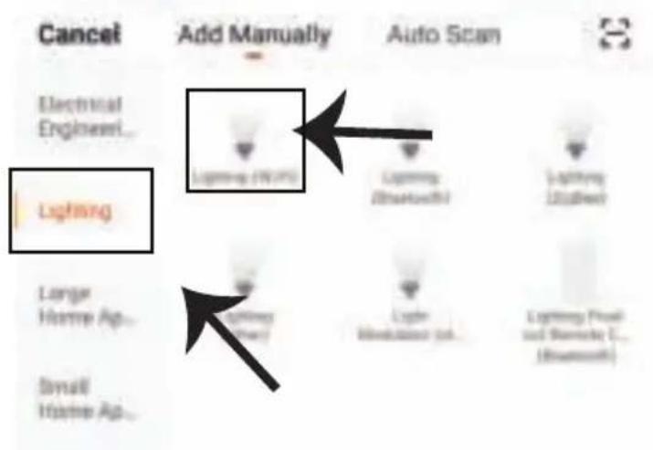 Cancel Electrical Engine... Lighting Large Home Ap... Small Home Ap... Add Manually Lighting (WPS) Lighting (Barisoft) Lighting (Bulbact) Lighting (Prest and Remote L... (Buscat) Auto Scan