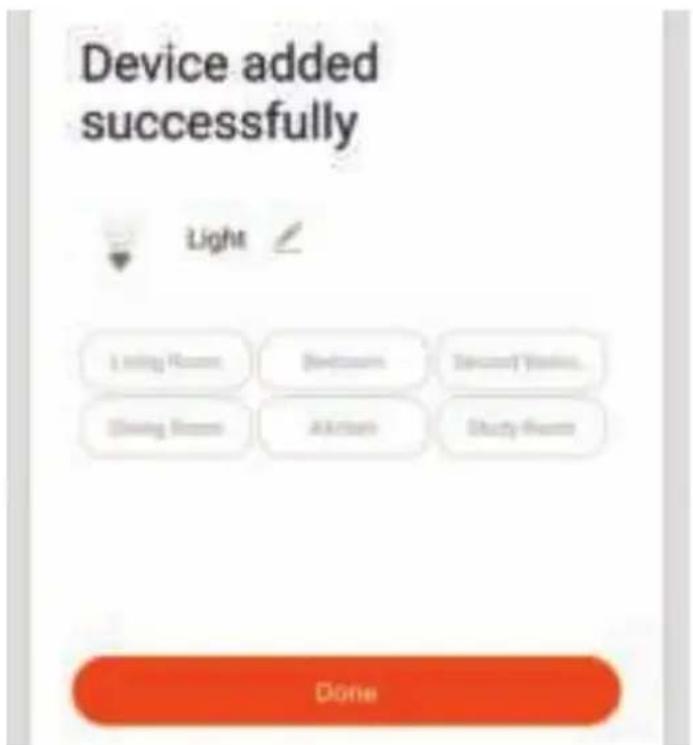 Device added successfully Light Living Room Bedroom Treadout Room Dining Room Kitchen Study Room Done