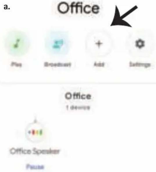 a. Office Play Broadcast Add Settings Office 1 device Office Speaker Pause