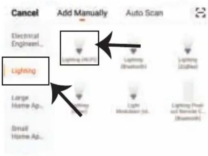Cancel Electrical Engineer... Lighting Large Home Ap... Small Home Ap... Add Manually Lighting (WTPS) Lighting (Bluetooth) Lighting (LED) Lighting (Microphone)... Lighting (Pencil and Remode C...)