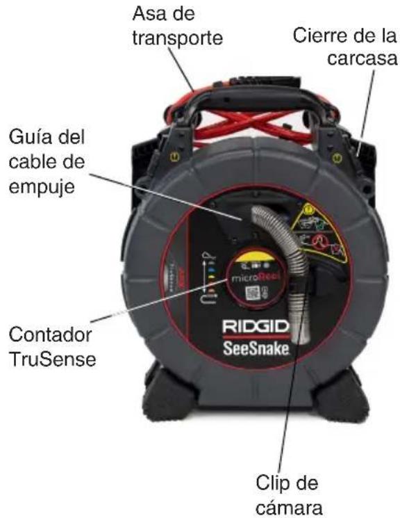 Asa de transporte Cierre de la carcasa Guía del cable de empuje Contador TruSense RIDGID SeeSnake Clip de cámara