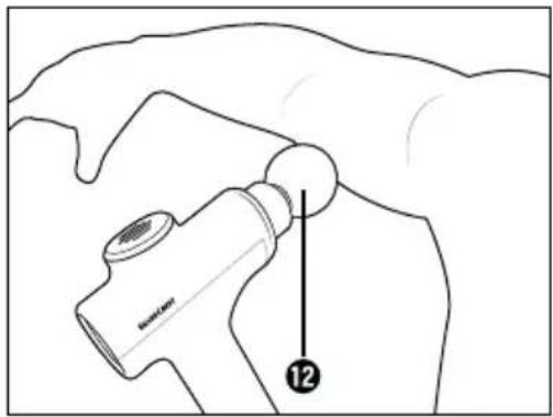 Diagram of a handheld device with labeled parts and number 12, likely illustrating a mechanical or optical setup.