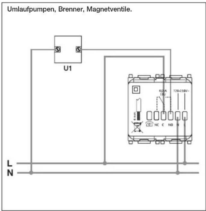 Umlaufpumpen, Brenner, Magnetventile. U1 420A 136-230V~ NC C ND N L N