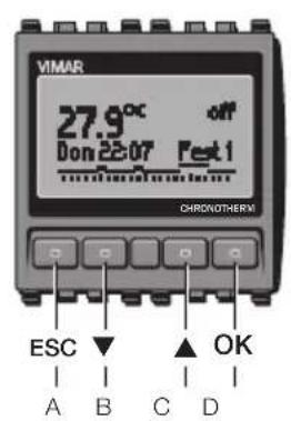 VIMAR 27.9°C Don 22:07 Fest1 CHROWTHERM ESC ▼ A B C D OK