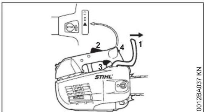 STIHL MS 201 TCM - Positionnement du levier de commande universel - 1