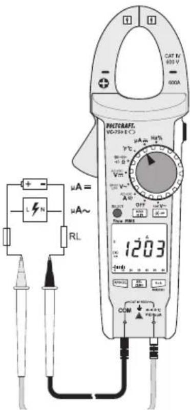VOLTCRAFT VC750 E - d) Courant alternatif (μ)A \~ - 1