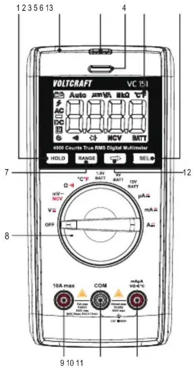 VOLTCRAFT VC151 - Bedieningselementen - 1