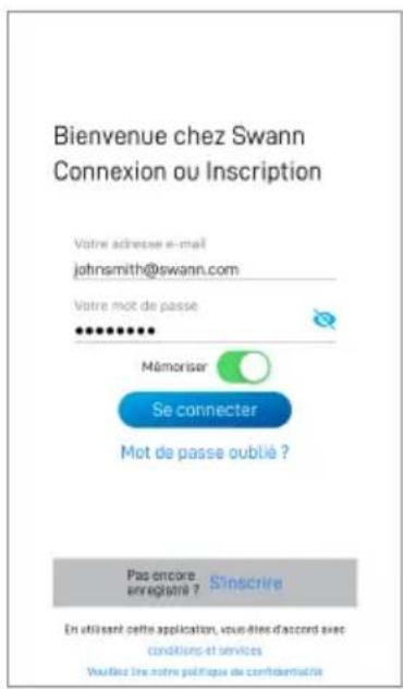 Bienvenue chez Swann Connexion ou Inscription Votre adresse e-mail johnsmith@swann.com Votre mot de passe Mémoriser Se connecter Mot de passe oublié ? Pas encore enregistré ? Sinscrire En utilisant cette application, vous êtes d'accord avec conditions et services Vuilliez les notre politique de conf…