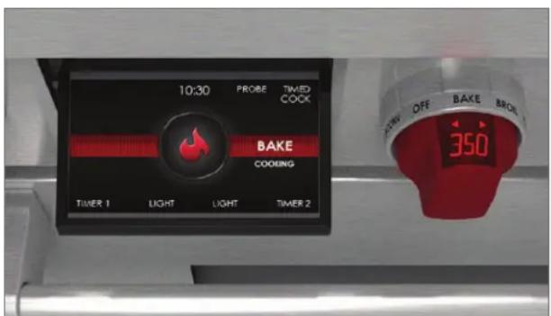 10:30 PROBE TIMED COCK BAKE COOKING TIMER 1 LIGHT LIGHT TIMER 2 350 OFF BAKE BROWN