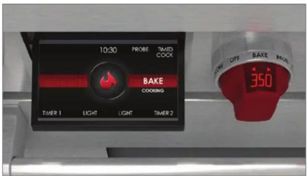 10:30 PROBE TIMED COCK BAKE COOKING TIMER 1 LIGHT LIGHT TIMER 2 350 ON/OFF BAKE RED ON/OFF