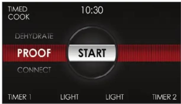 TIMED COOK 10:30 DEHYDRATE PROOF START CONNECT TIMER 1 LIGHT LIGHT TIMER 2