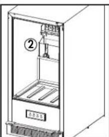 Technical diagram of an open refrigerator with labeled components and a numbered component (②)