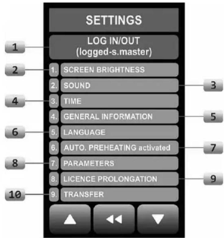 BARTSCHER CL60802 - Menu des paramètres - 2