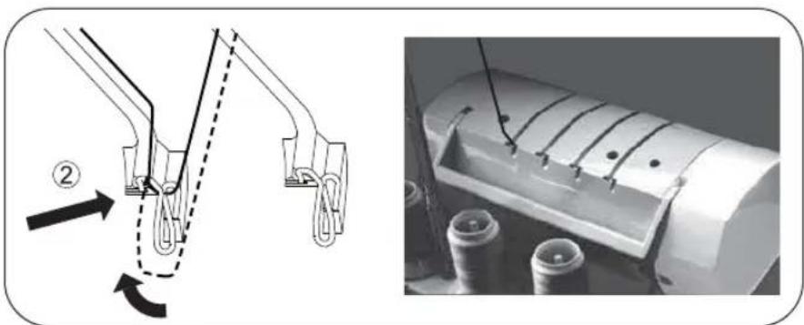 Technical diagram showing mechanical assembly with labeled components and directional arrows, alongside a close-up of a cylindrical component.