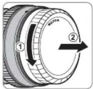 Diagram of a mechanical component with labeled parts and directional arrows indicating motion or movement.