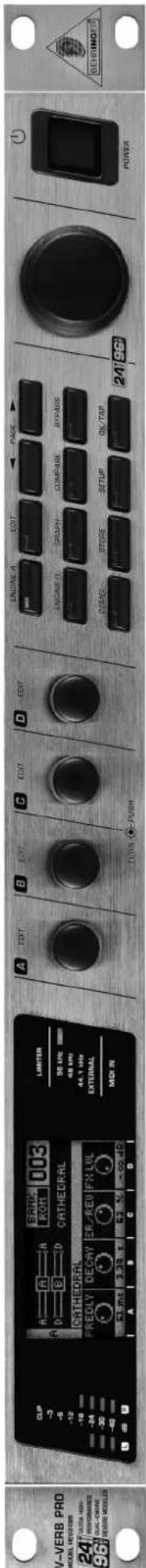 V-VERB PRO MODEL REVERB 241 ULTRA HIGH REVERE MOOLER A EORT B ENT C EDIT D EDIT ENGINE A ENT PAGE RETURN PUNK TURN PUSH COMPRE & BY PAIRS 241 96 BEHRINOT POWER