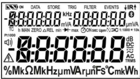 ON DATA STORE TRIG FILTER EVENTS IR↑ -0:0.0:0.0 kHz -0.0:0.0:0.0 μmA N:0.0:0.0 mA TC h MAN ZERO △REL min → max ON sec Upm → 1:1000 * 10k Pt1000 -0:0:0:0:0:0.8 dB Δ 9:0:0.0:0.8 AC %MkΩMkHzμmVAμn°FScmkWh TRMS