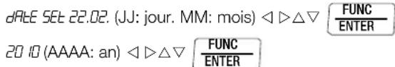dRtE SET 22.02. (JJ: jour. MM: mois) ◁ ▷ △▽ [FUNC ENTER] 20 10 (AAAA: an) ◁ ▷ △▽ [FUNC ENTER]