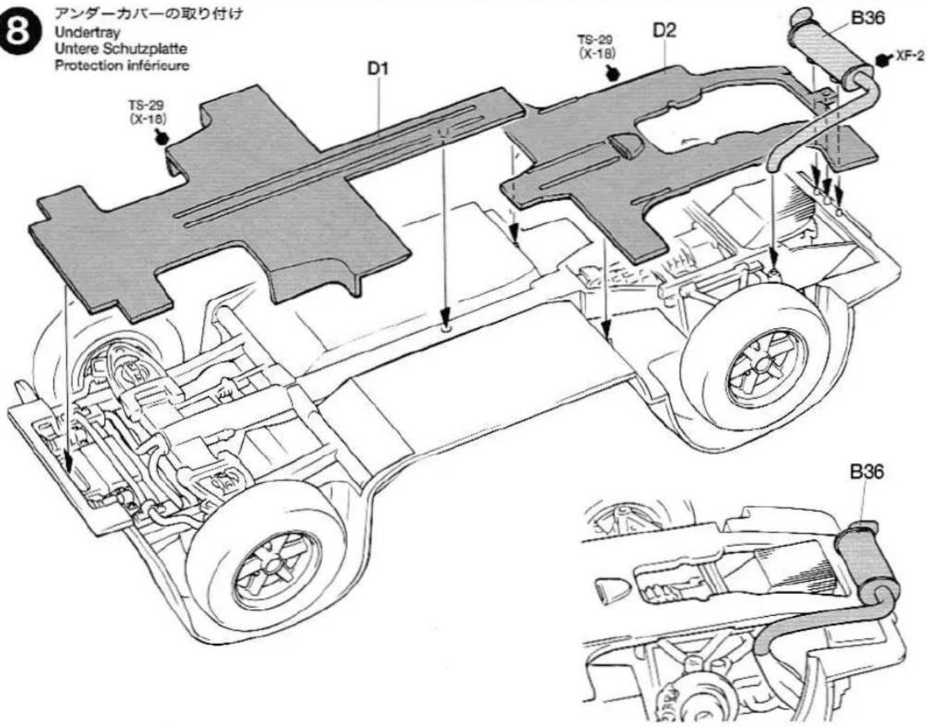 8 アンダーカバーの取り付け Undertray Untere Schutzplatte Protection inférieure TS-29 (X-18) D1 TS-29 (X-18) D2 B36 XF-2 B36