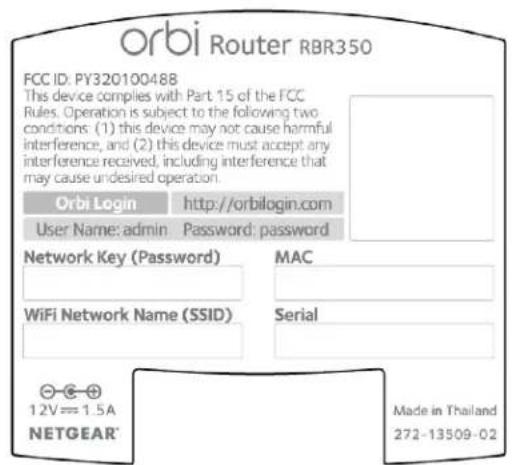 NETGEAR Orbi RBR350 - Étiquettes de routeur et de satellite - 1