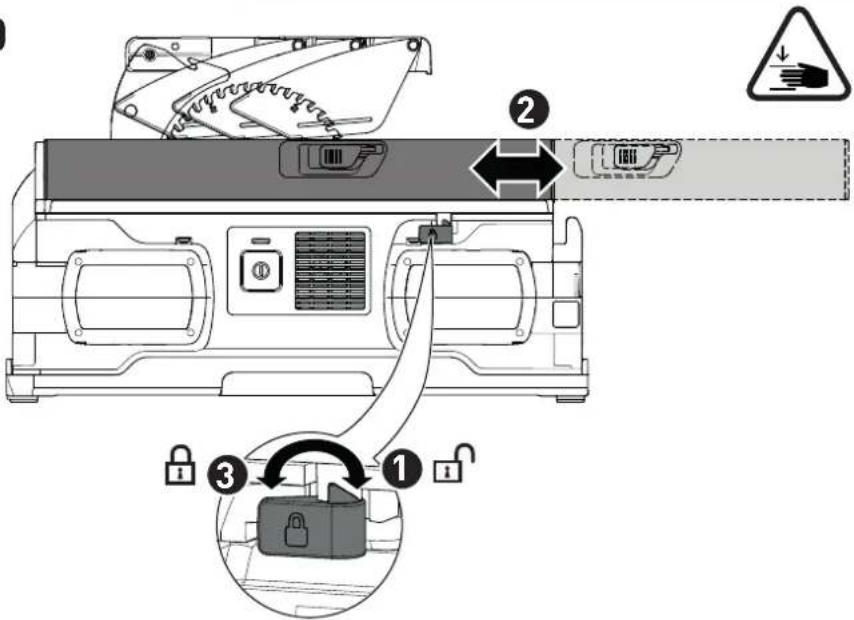 Diagram illustrating the step-by-step installation of a device with lock and warning symbol, showing key states from step 1 to step 3.
